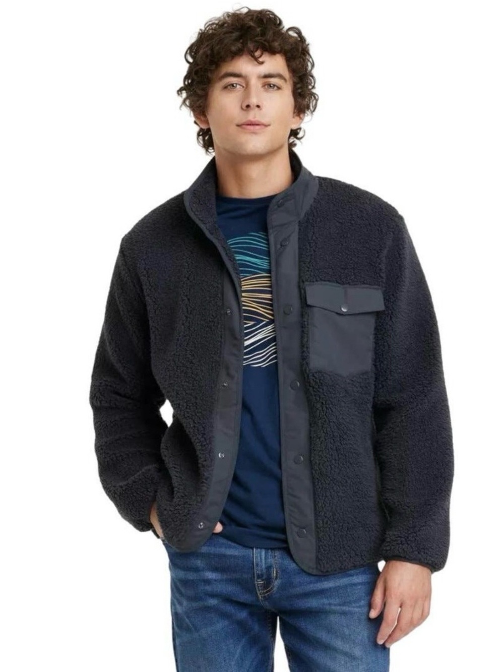 Goodfellow & Co. Black Sherpa Fleece Snap Jacket
